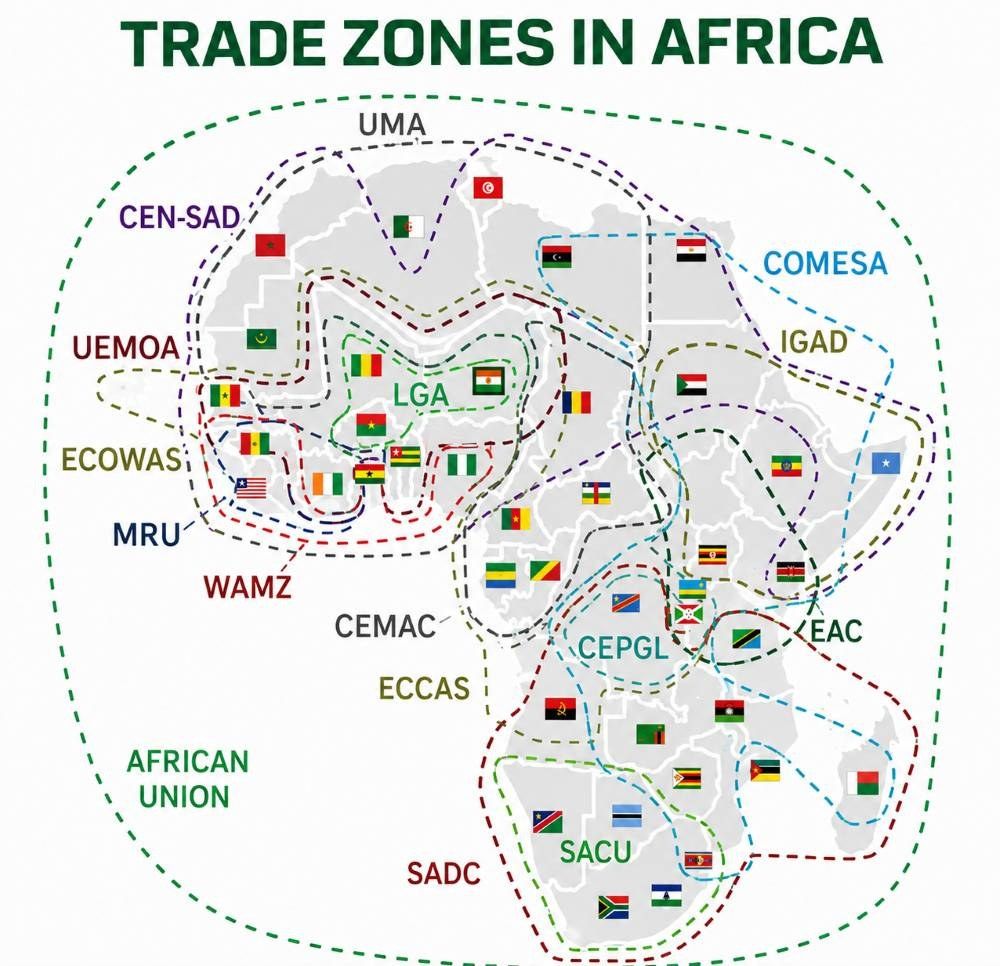 Diagram of Africa's overlapping regional trade blocs and economic communities